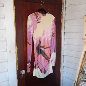 Farm Rio Anthropologie Pink, Cream And Black Long Sleeve Bodycon Mini Dress